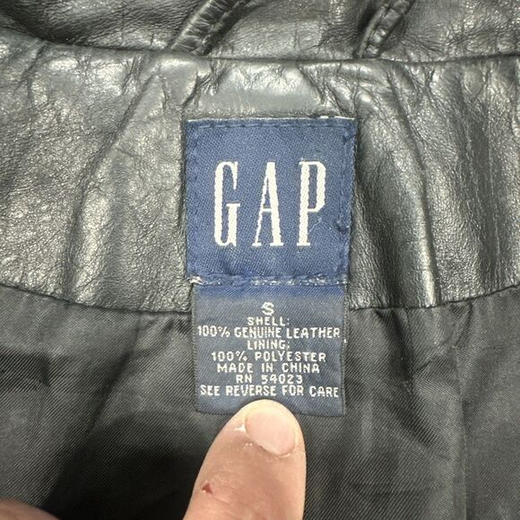 GAP Black Leather Jacket Womens Small Motorcycle Full Zip Y2K Vintage 2001 - Picture 6 of 9